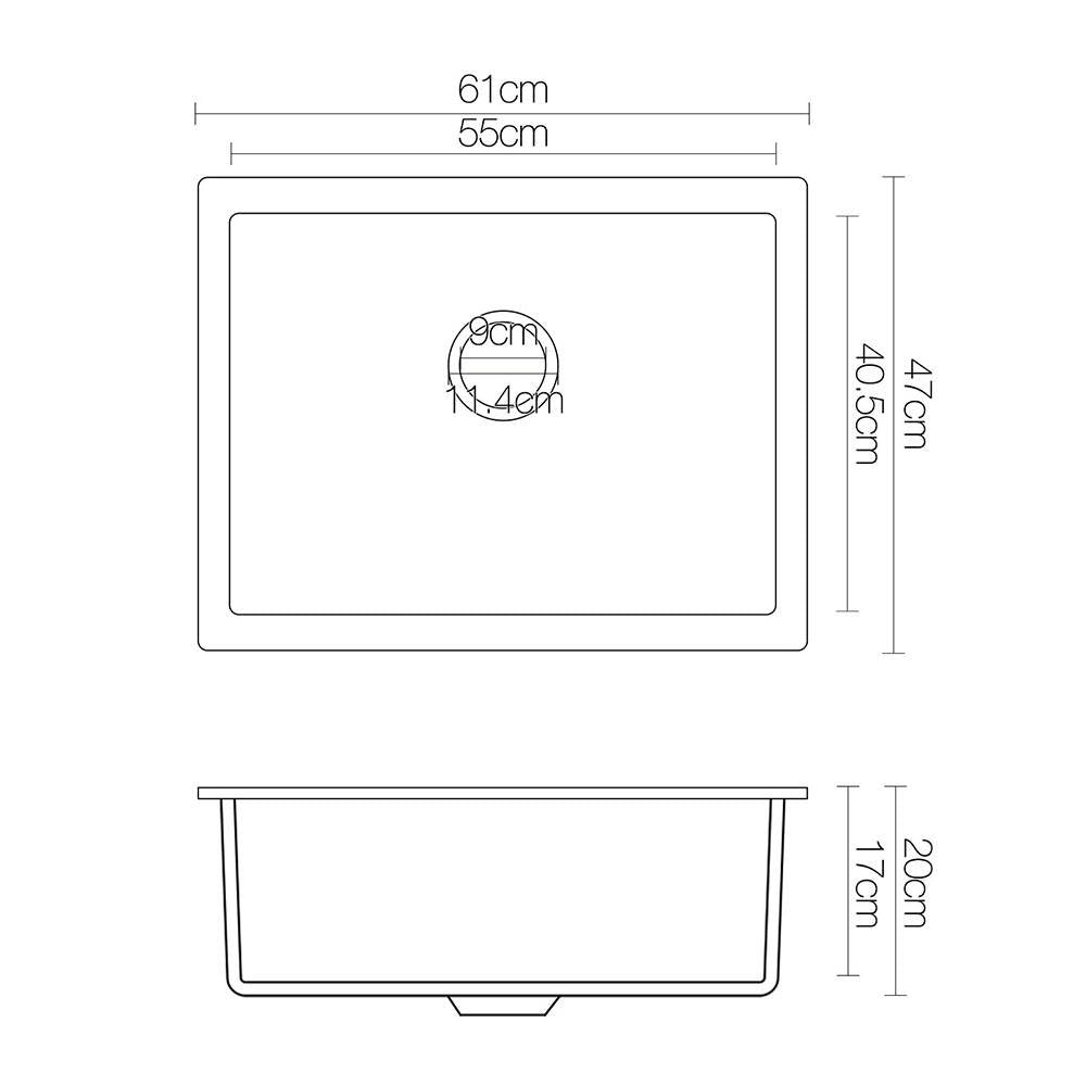 Cefito Stone Kitchen Sink 610X470MM Granite Under/Topmount Basin Bowl Laundry Black