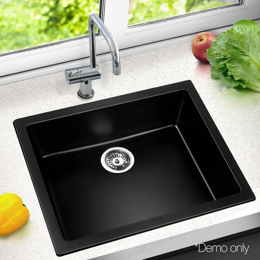 Cefito Stone Kitchen Sink 610X470MM Granite Under/Topmount Basin Bowl Laundry Black