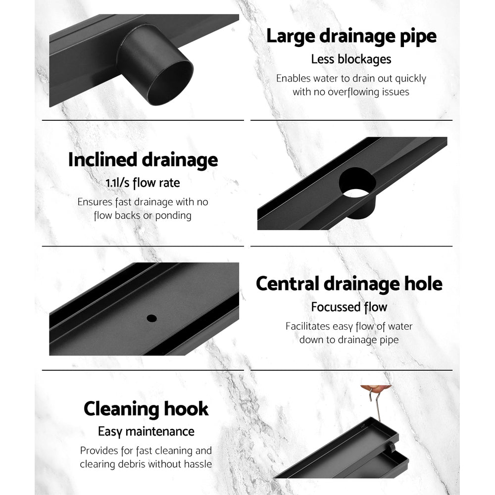 Cefito Stainless Steel Shower Grate Tile Insert Bathroom Floor Drain Liner 1000MM Black