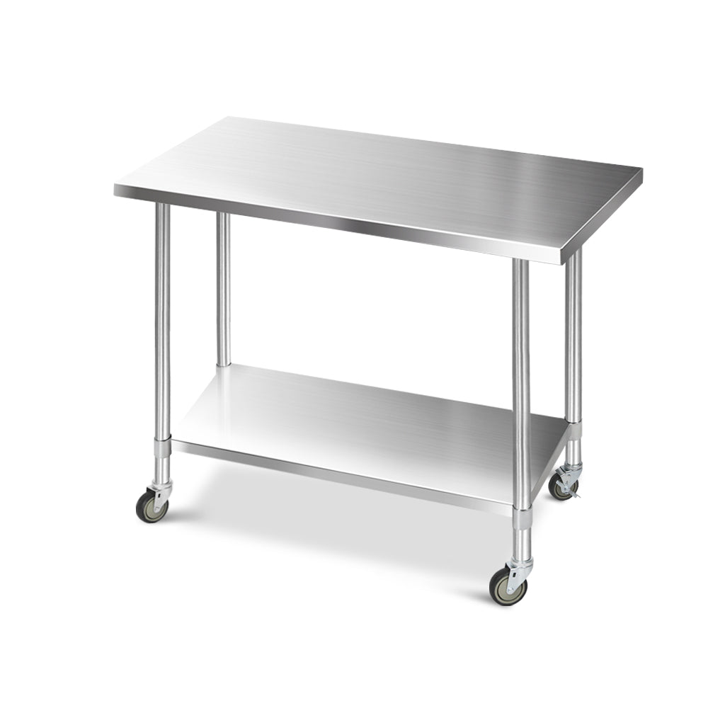 Cefito 1219 x 762mm Commercial Stainless Steel Kitchen Bench with 4pcs Castor Wheels