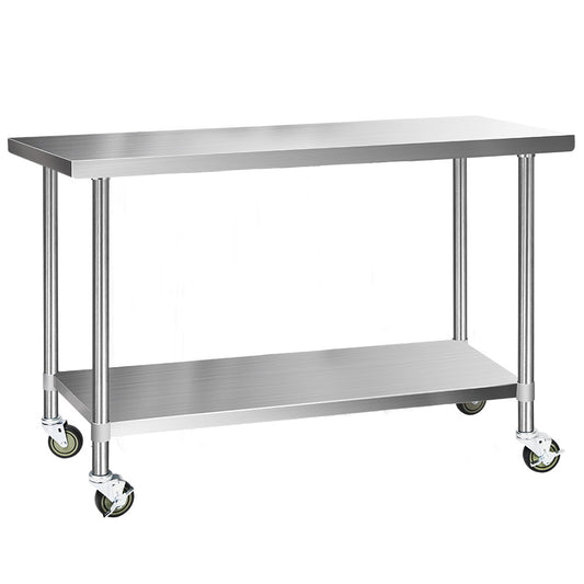 Cefito 430 Stainless Steel Kitchen Benches Work Bench Food Prep Table with Wheels 1524MM x 610MM