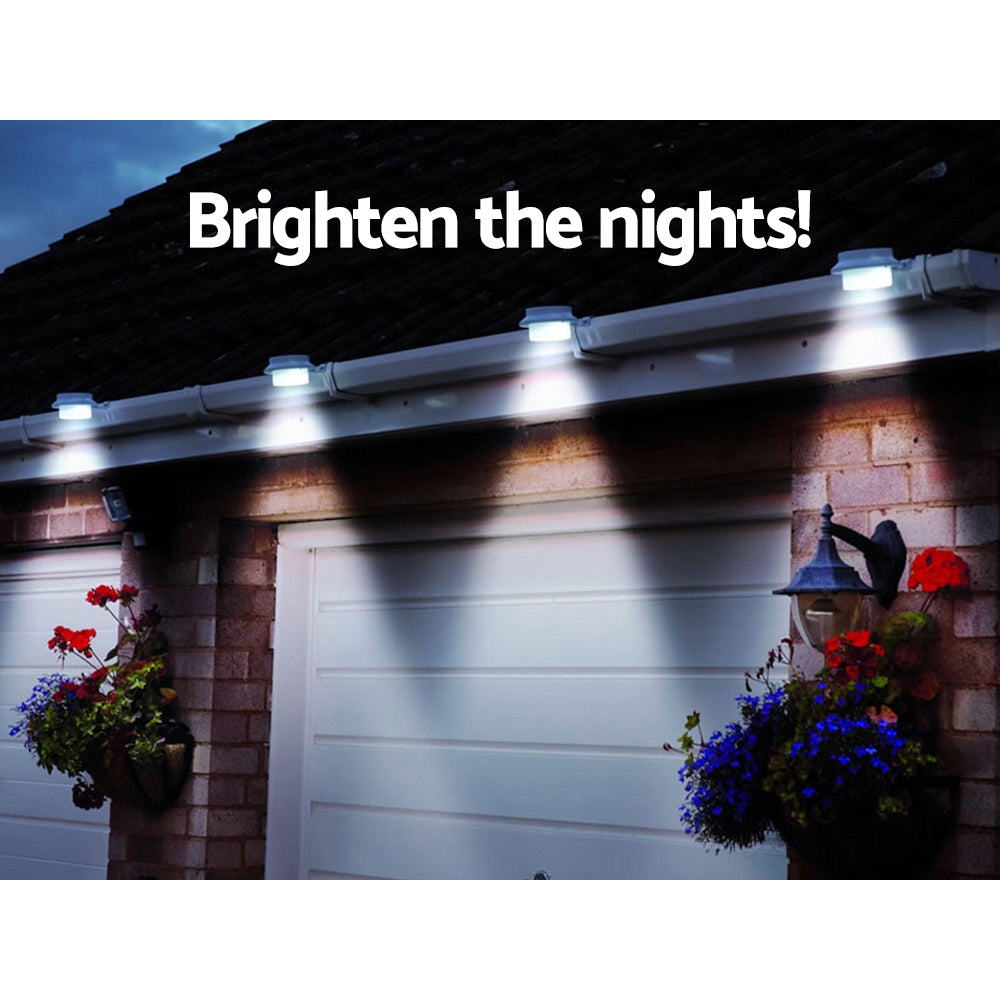 4X 3 LED Solar Powered Gutter Fence Lights Outdoor Garden Yard Wall Pathway Sensor Lamp