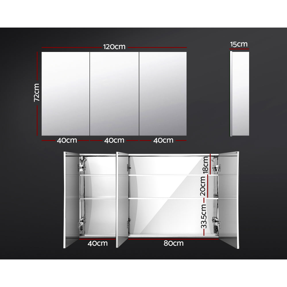 Cefito Stainless Steel Bathroom Mirror Cabinet Vanity Shaving Medicine Storage 1200x720mm Silver