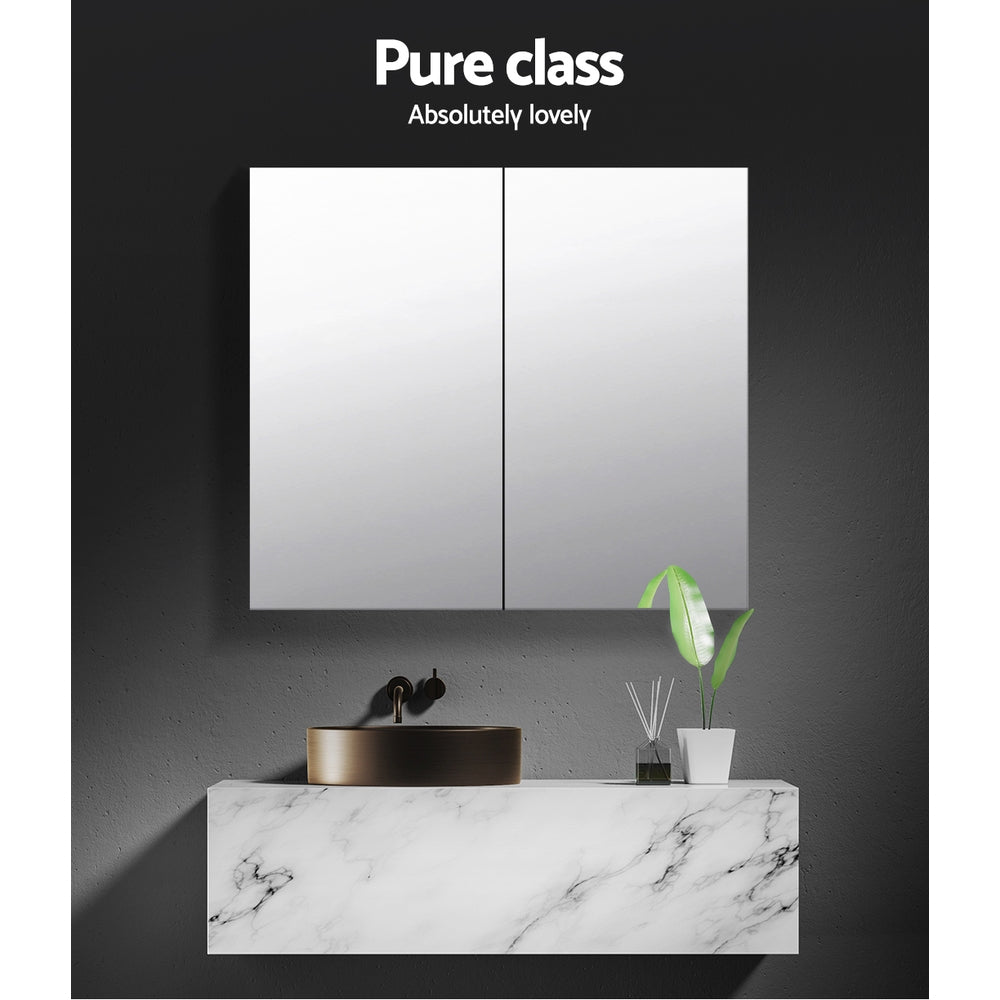 Cefito Stainless Steel Bathroom Mirror Cabinet Vanity Shaving Medicine Storage 600x720mm Silver