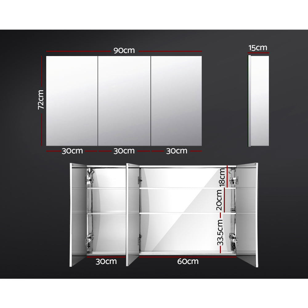 Cefito Stainless Steel Bathroom Mirror Cabinet Vanity Shaving Medicine Storage 900x720mm Silver