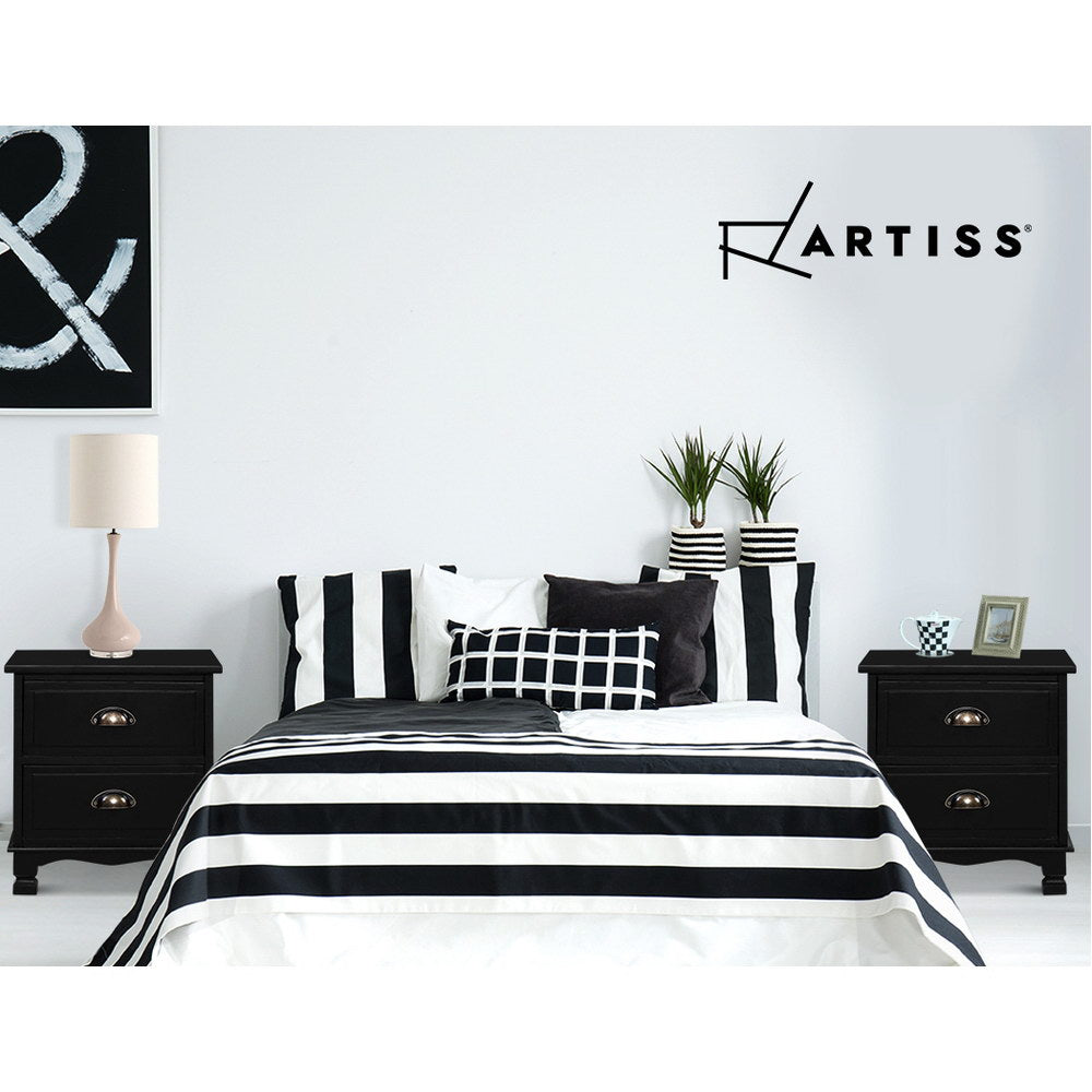2x Artiss Bedside Tables Drawers Side Table Nightstand Storage Cabinet Vintage