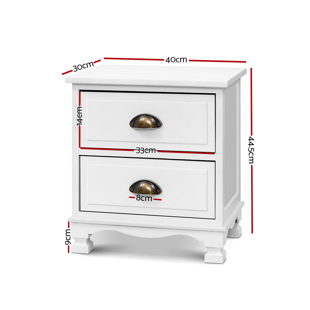 2x Artiss Bedside Tables Drawers Side Table Nightstand Vintage Storage Cabinet