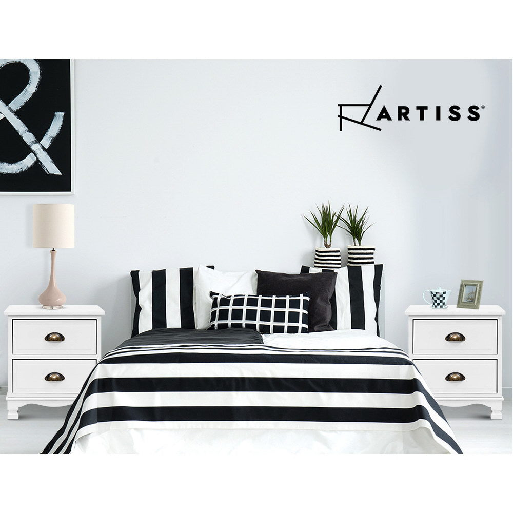 2x Artiss Bedside Tables Drawers Side Table Nightstand Vintage Storage Cabinet