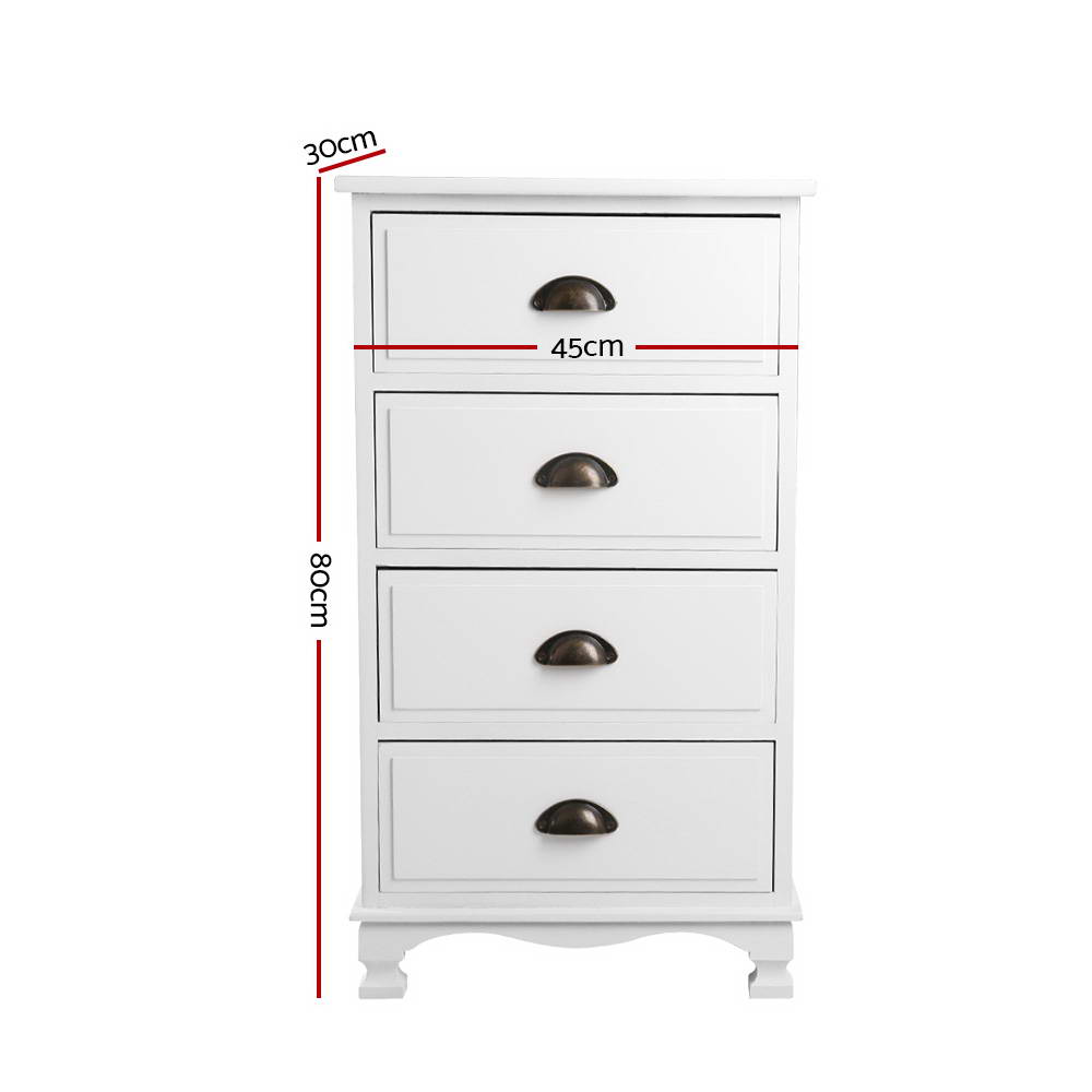 Artiss Vintage Bedside Table Chest 4 Drawers Storage Cabinet Nightstand White