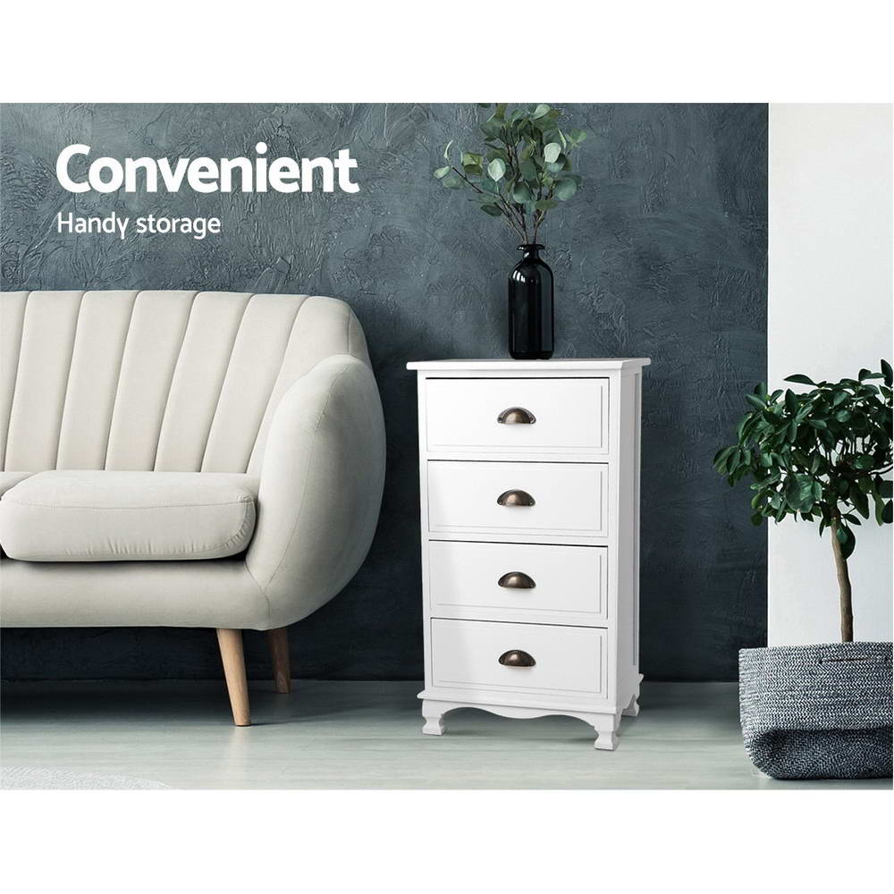 Artiss Vintage Bedside Table Chest 4 Drawers Storage Cabinet Nightstand White
