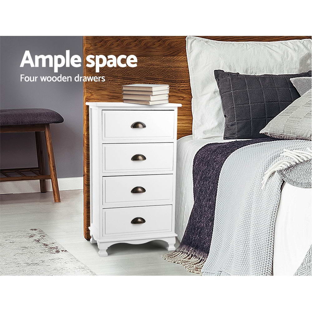 Artiss Vintage Bedside Table Chest 4 Drawers Storage Cabinet Nightstand White