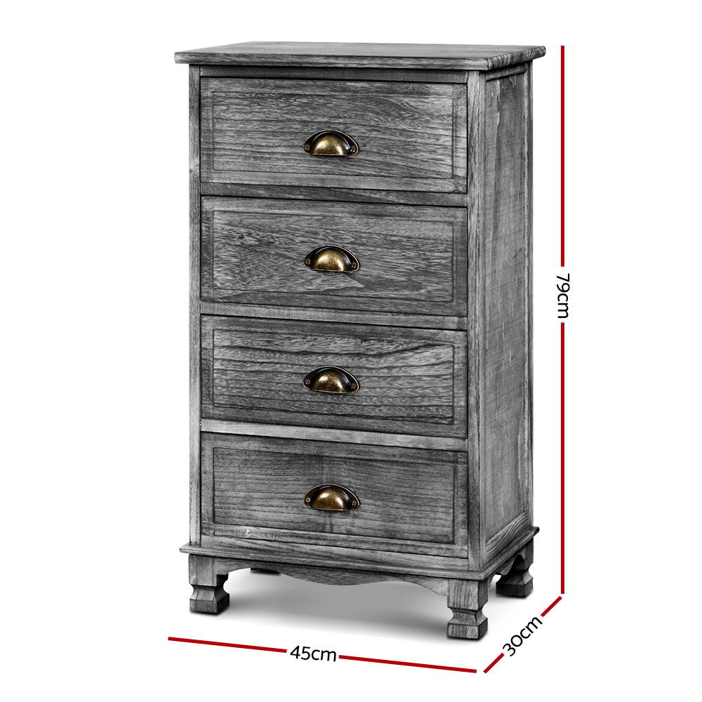 Artiss Bedside Tables Drawers Cabinet Vintage 4 Chest of Drawers Grey Nightstand
