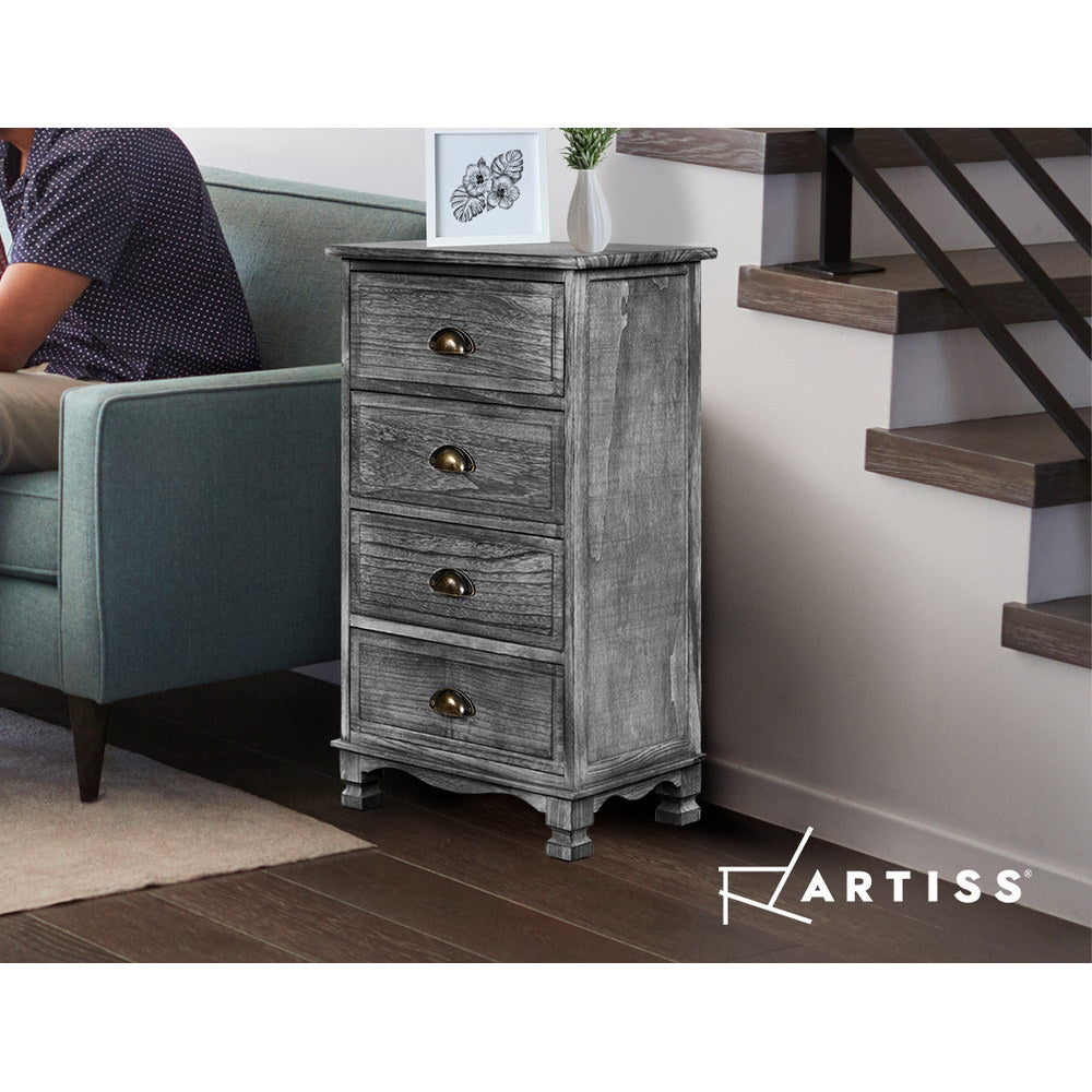 Artiss Bedside Tables Drawers Cabinet Vintage 4 Chest of Drawers Grey Nightstand