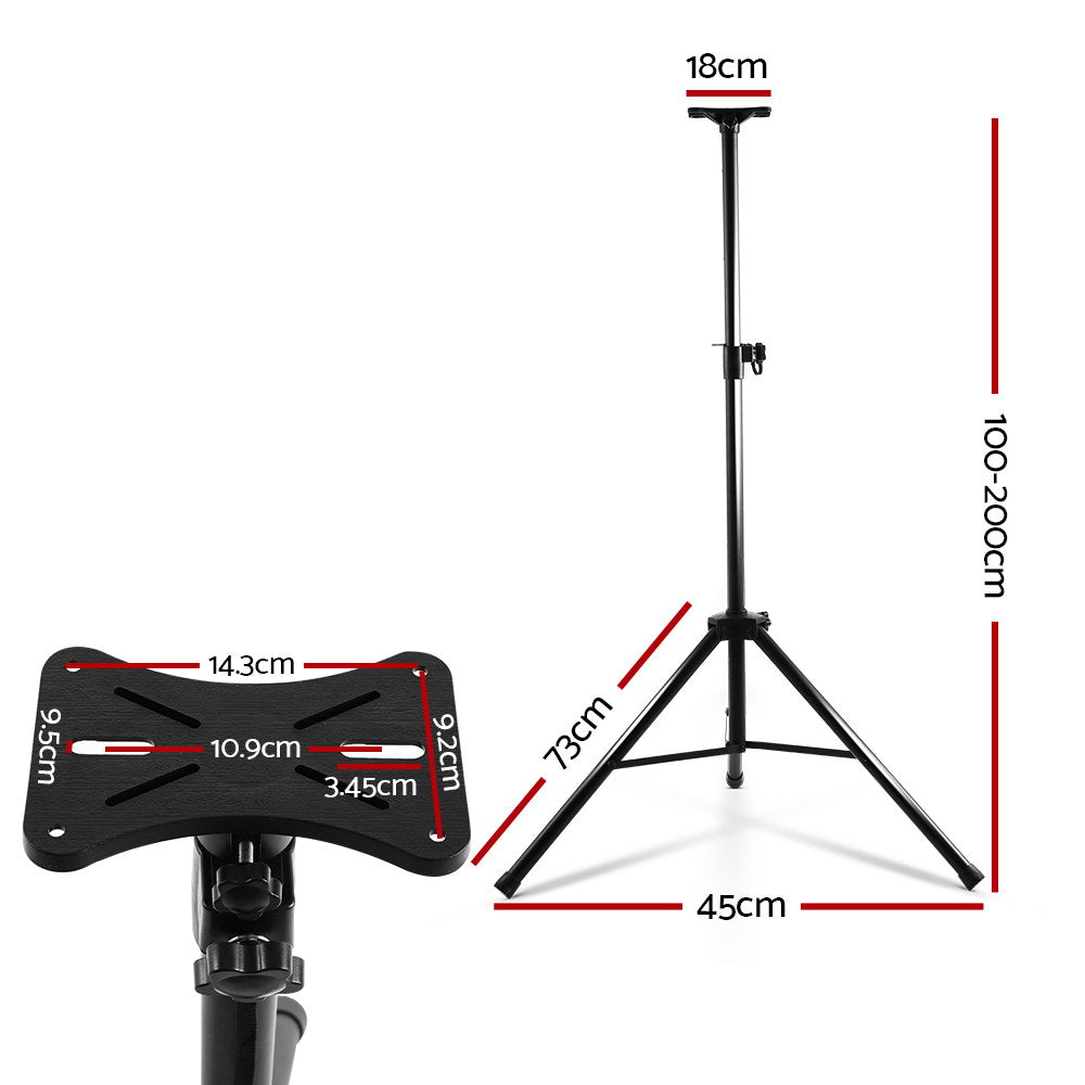 Set of 2 Adjustable 200CM Speaker Stand - Black
