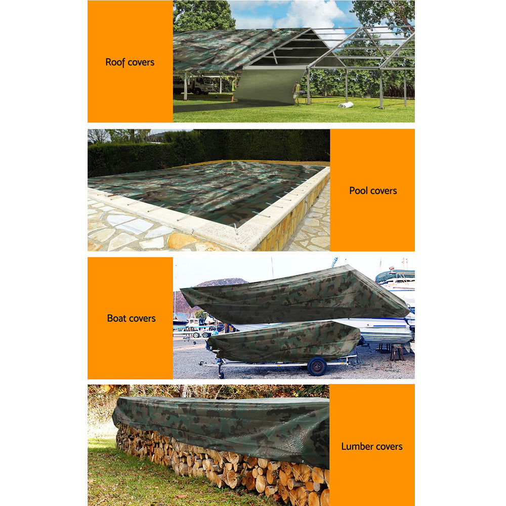 Instahut 3.6x6m Canvas Tarp Heavy Duty Camping Poly Tarps Tarpaulin Cover Camouflage