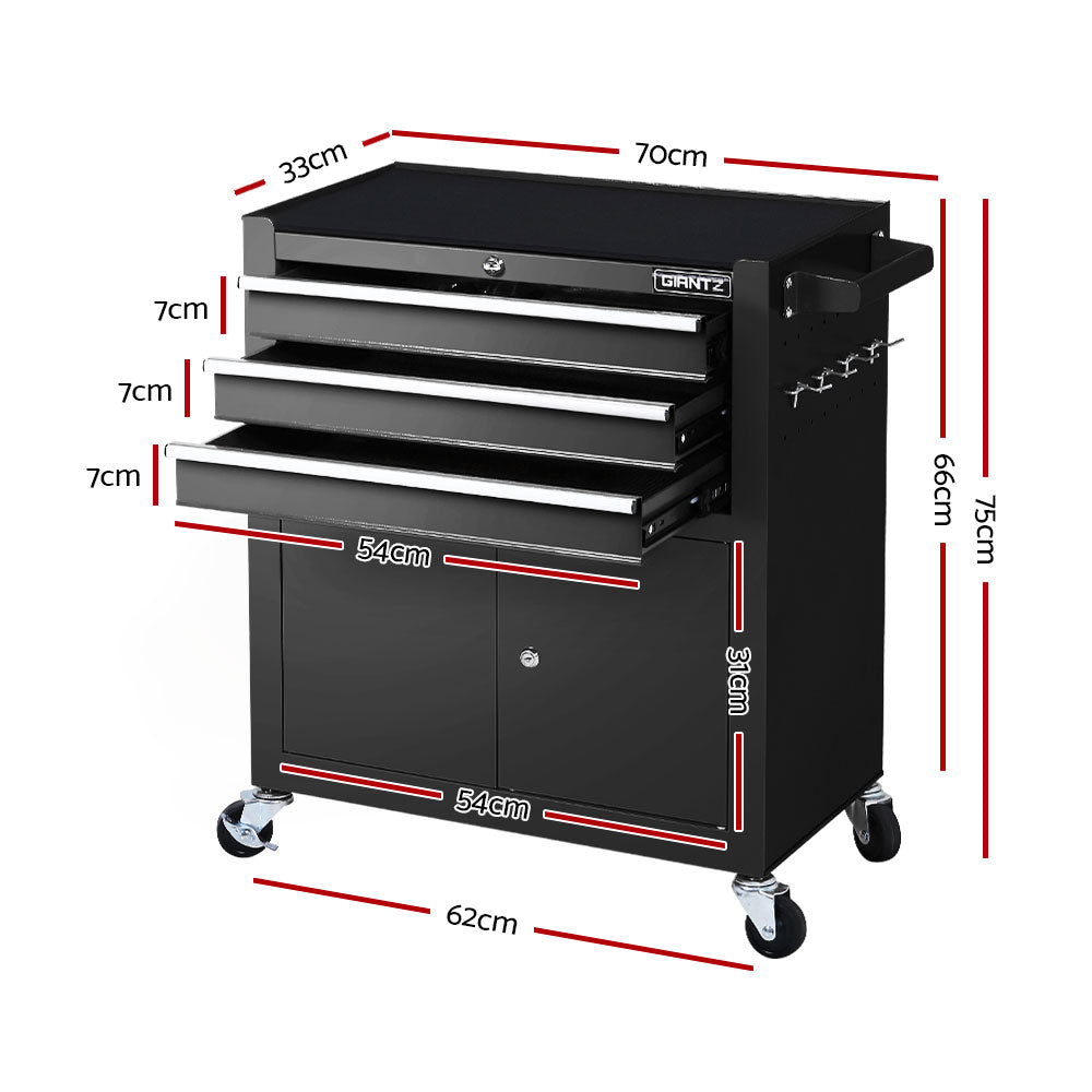 Giantz Tool Box Chest Cabinet Trolley Cart Storage Drawers Black