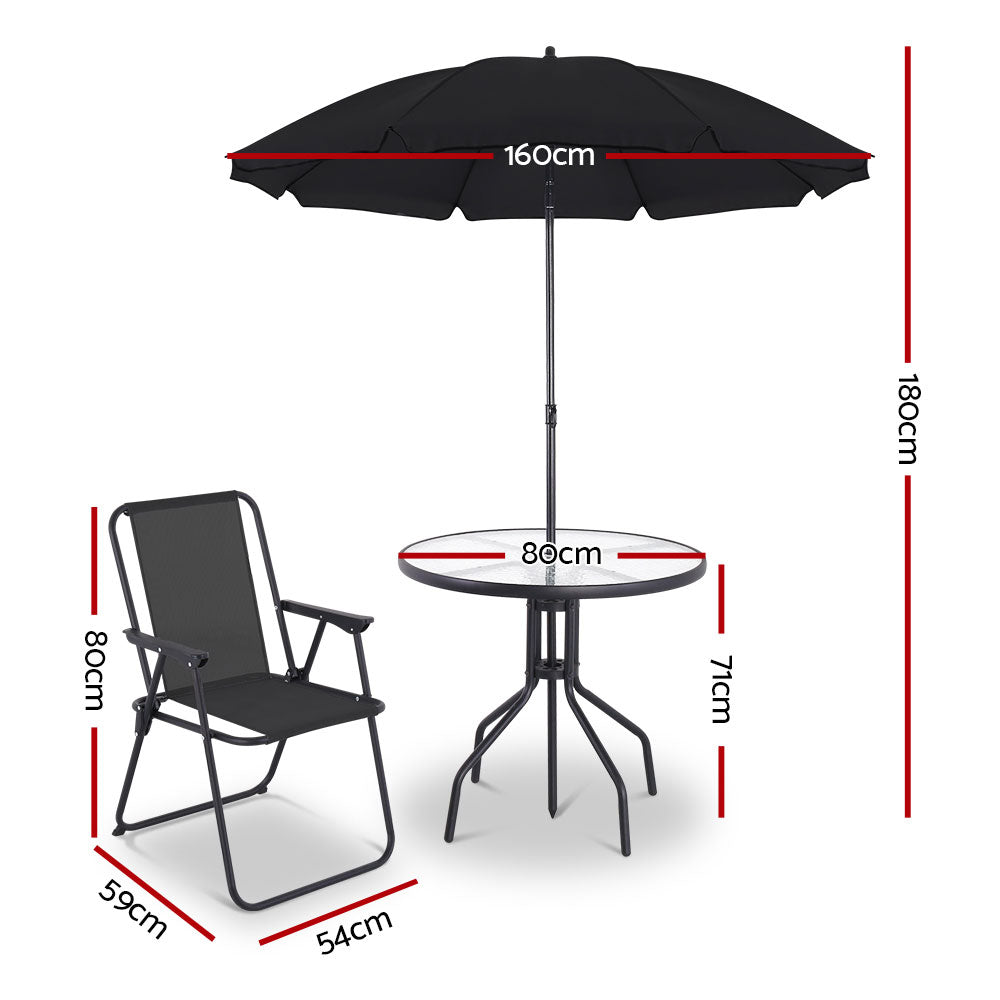 Gardeon 6 Piece Round Outdoor Dining Set - Black