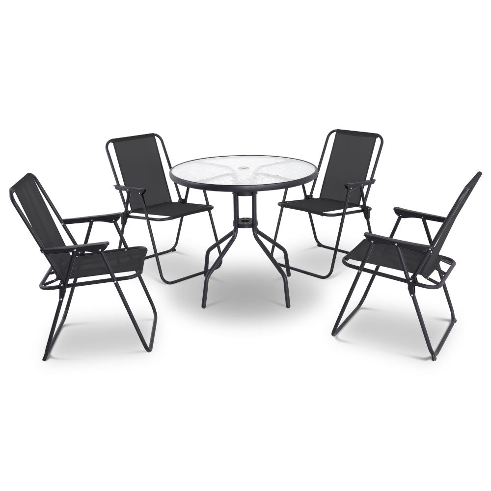 Gardeon 6 Piece Round Outdoor Dining Set - Black