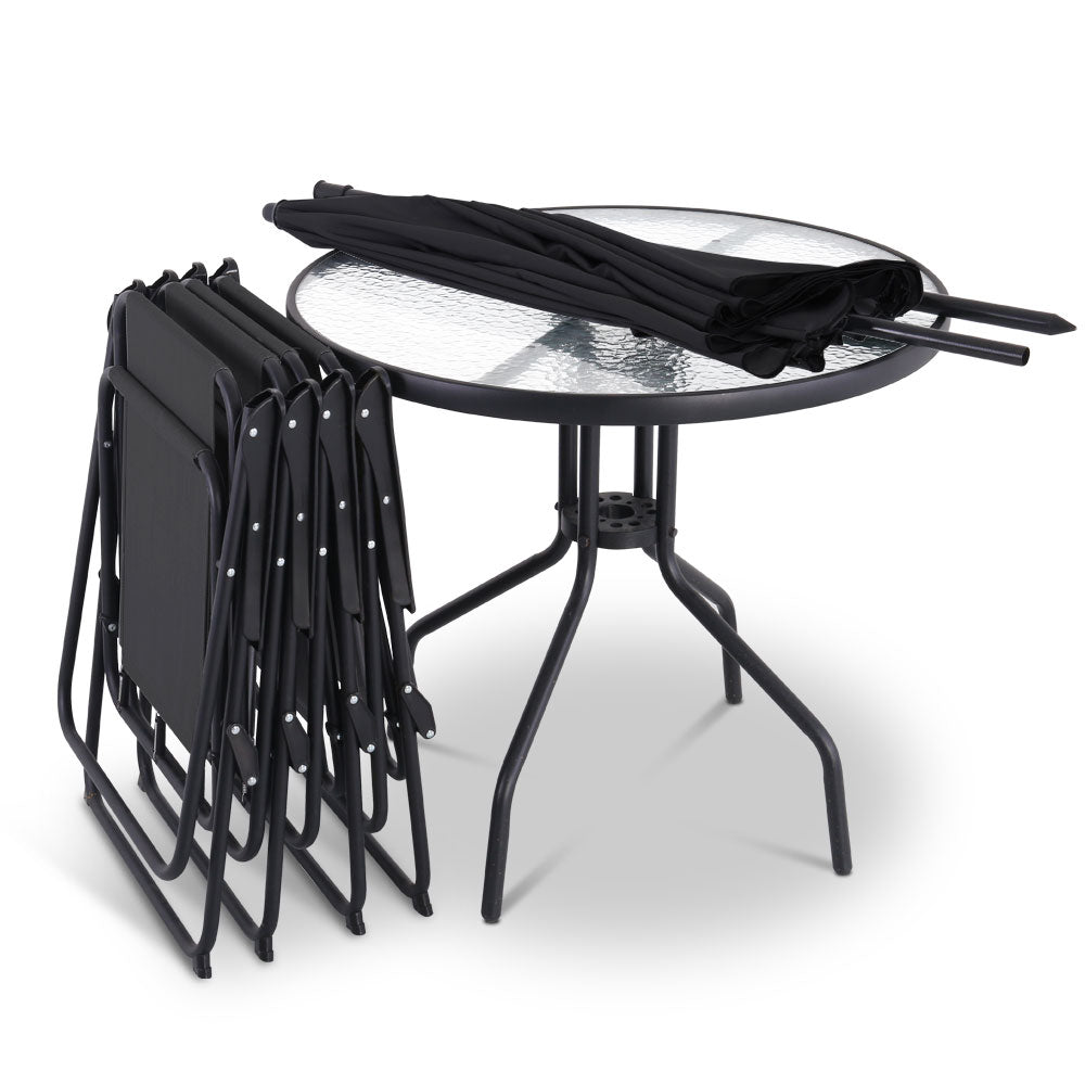 Gardeon 6 Piece Round Outdoor Dining Set - Black