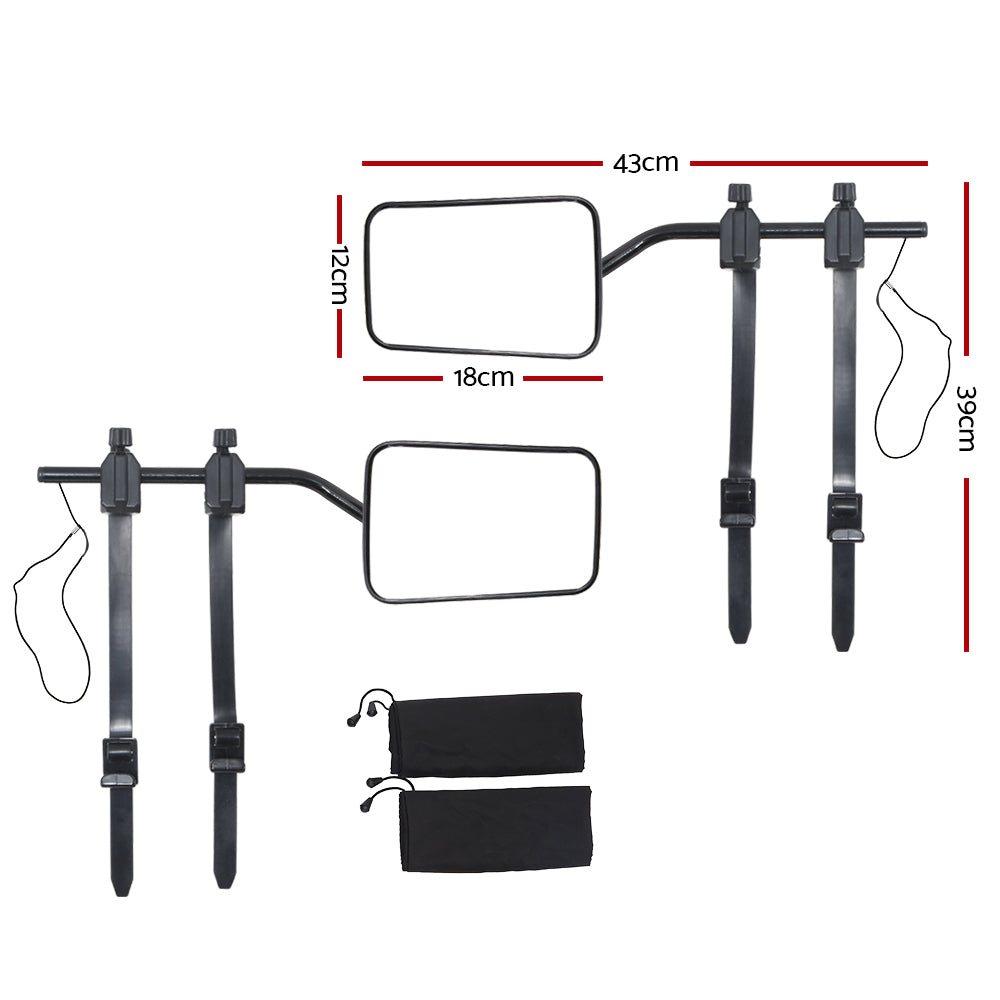 2x Towing Mirrors Universal Multi Fit Strap On Towing Caravan 4X4 Trailer