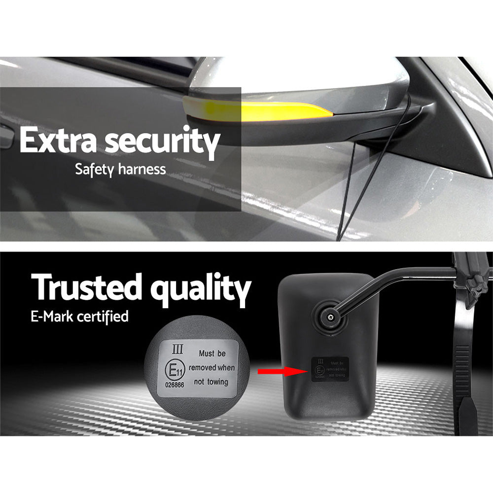 2x Towing Mirrors Universal Multi Fit Strap On Towing Caravan 4X4 Trailer