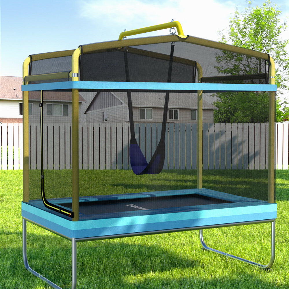 Everfit Trampoline 6FT Kids 2-in-1 Swing Belt Safety Net Gift Rectangle Yellow