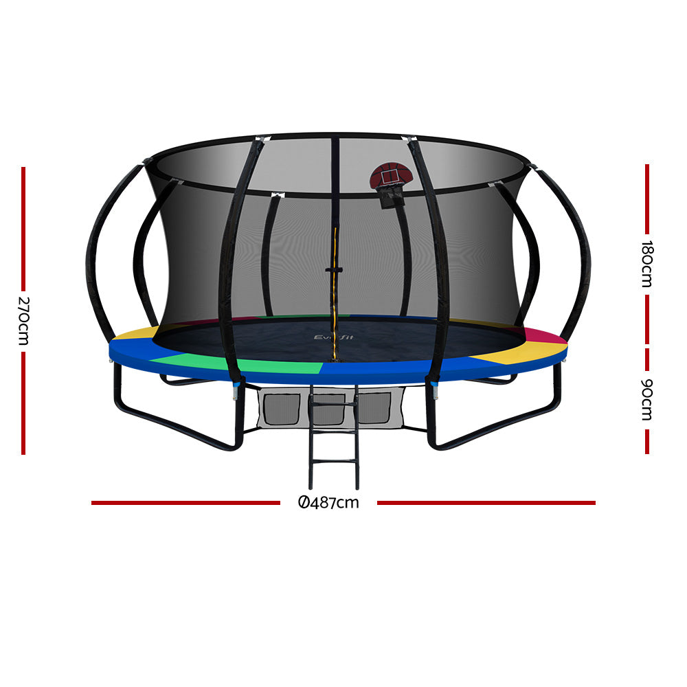 Everfit 16FT Trampoline With Basketball Hoop Rainbow