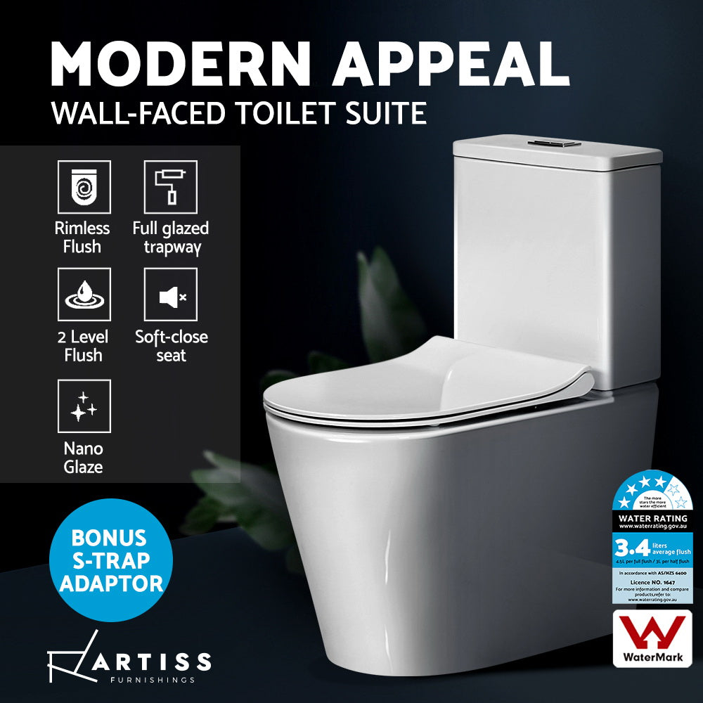 Cefito Toilet Suite Rimless Flush Back to Wall Soft Close Seat Wels White