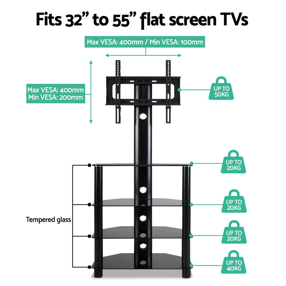 Artiss TV Mount Stand Swivel Bracket 3 Tier Floor Shelf 32 to 50 inch Universal