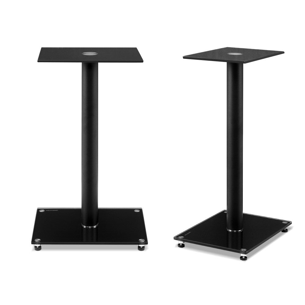 Artiss 2x Speaker Stand Tempered Glass Floor Stands Home Theatre 58cm Black