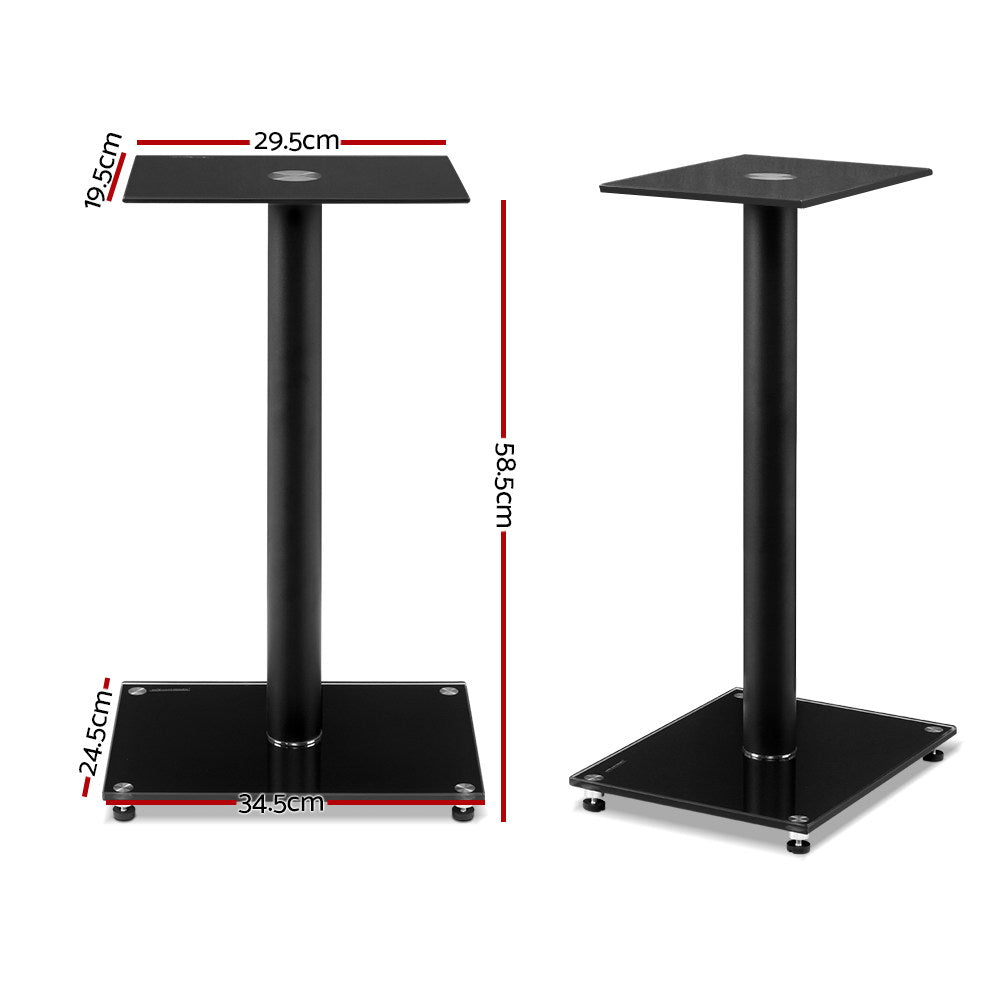 Artiss 2x Speaker Stand Tempered Glass Floor Stands Home Theatre 58cm Black