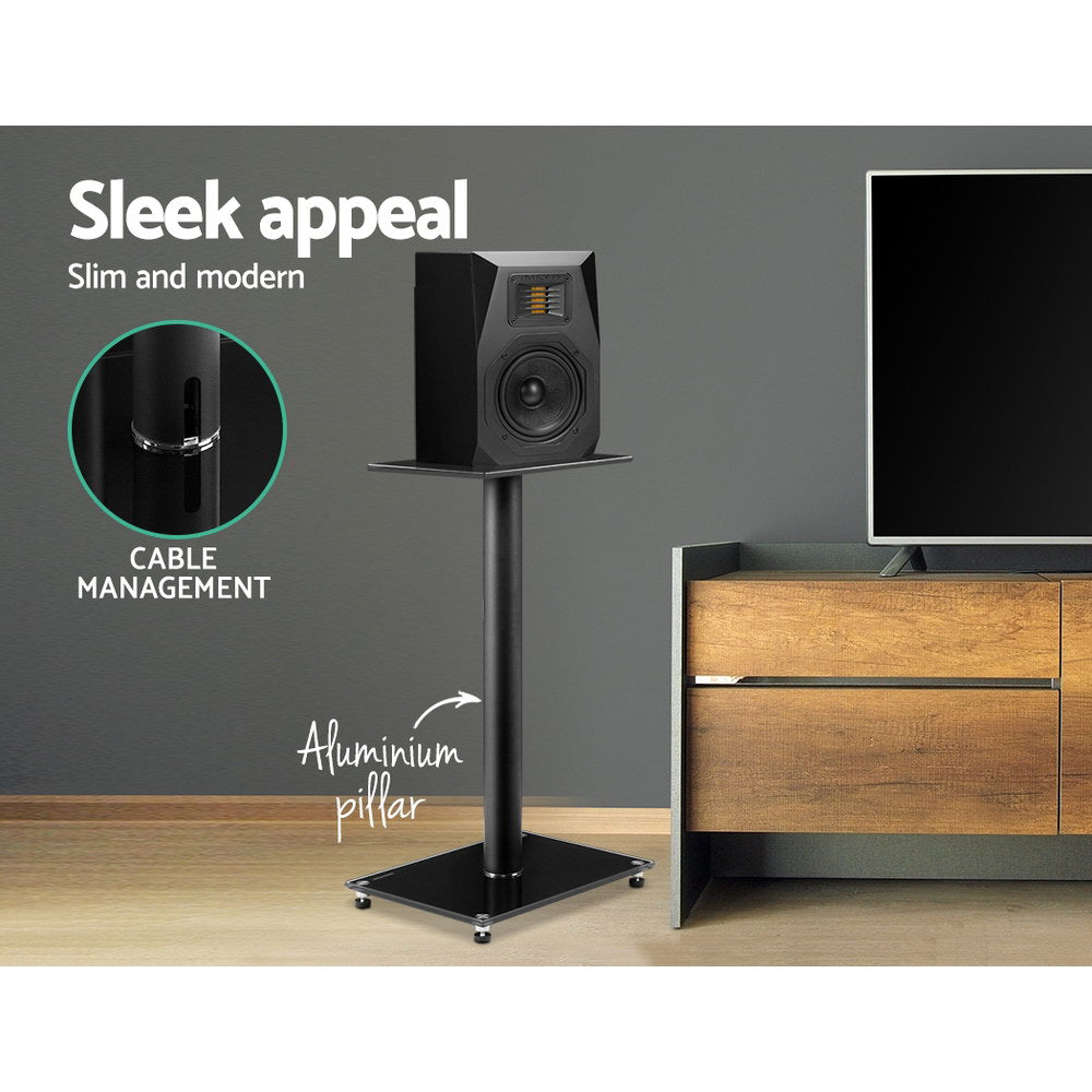 Artiss 2x Speaker Stand Tempered Glass Floor Stands Home Theatre 58cm Black