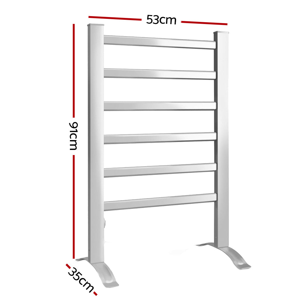 Devanti Electric Heated Towel Rail Rails Warmer Rack Aluminium 6 Bars