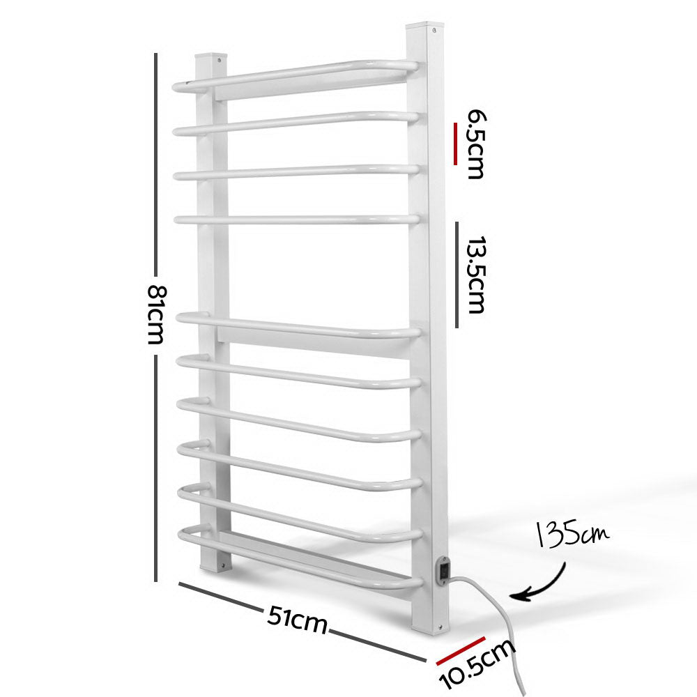 10 Rung Electric Heated Towel Rail - White