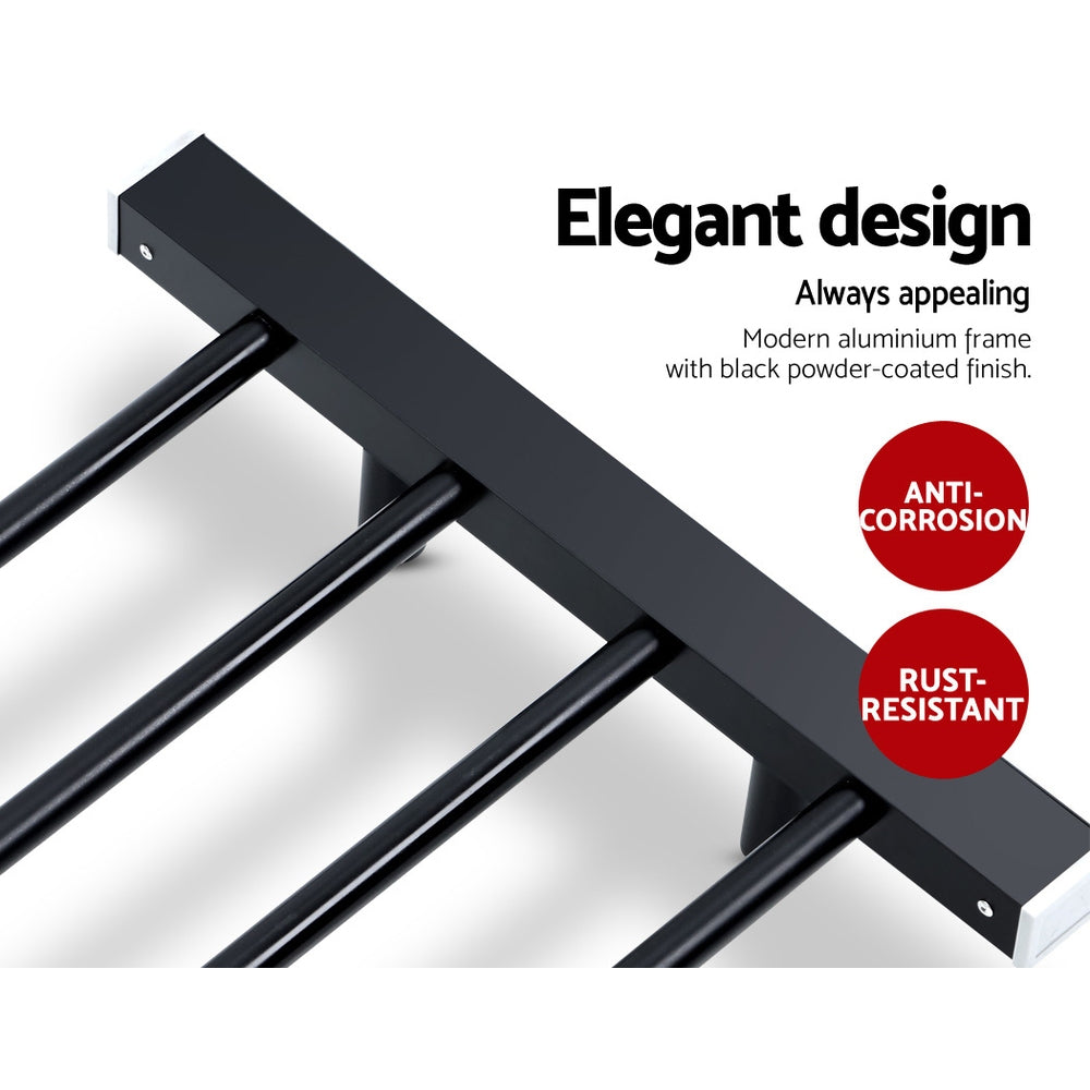 DEVANTI Electric Heated Ladder Towel Rails Bathroom Dryer Clothes Warmer 4 Racks Round Bars Black Rungs