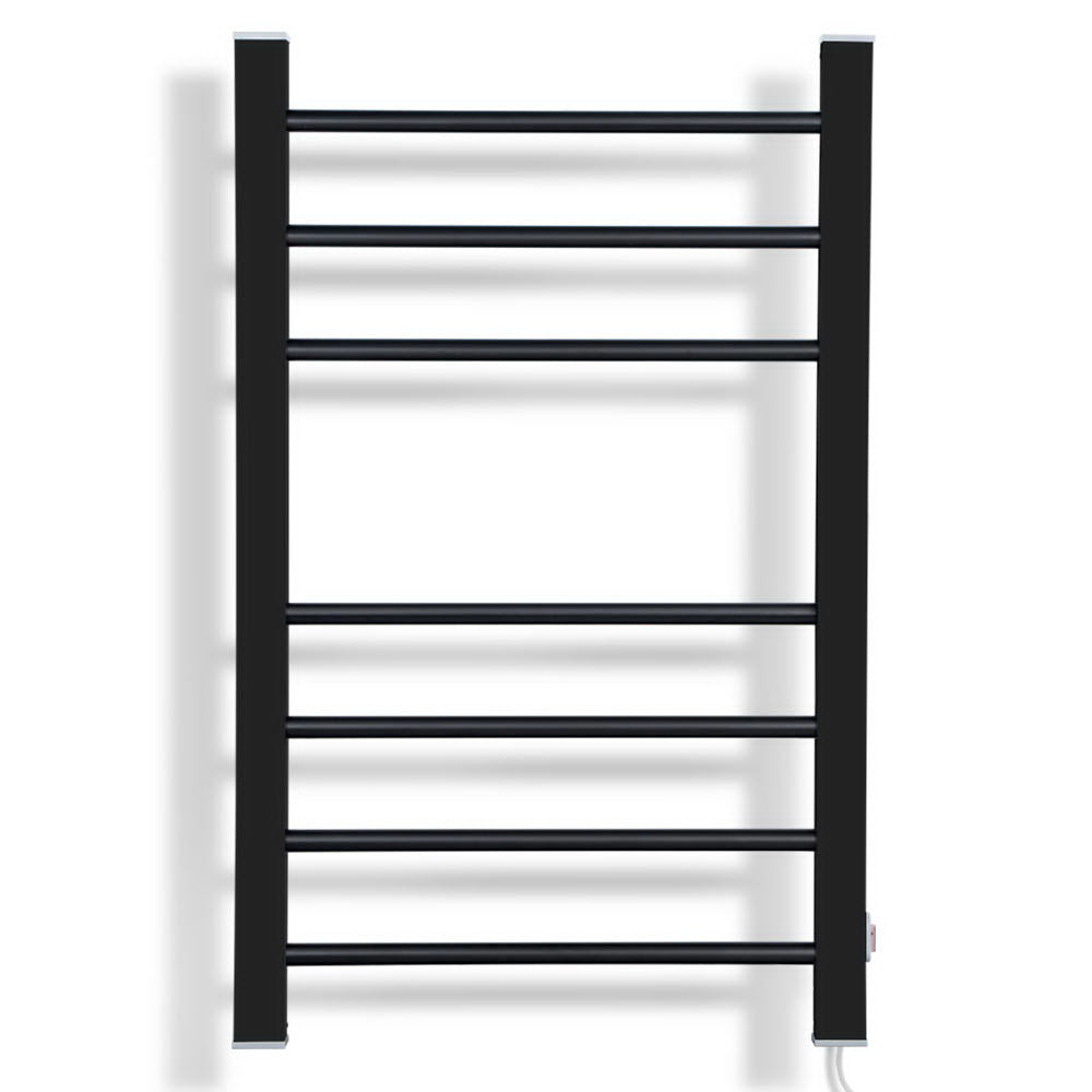 DEVANTI Electric Heated Ladder Towel Rails Bathroom Dryer Clothes Warmer 7 Racks Round Bars Black Rungs