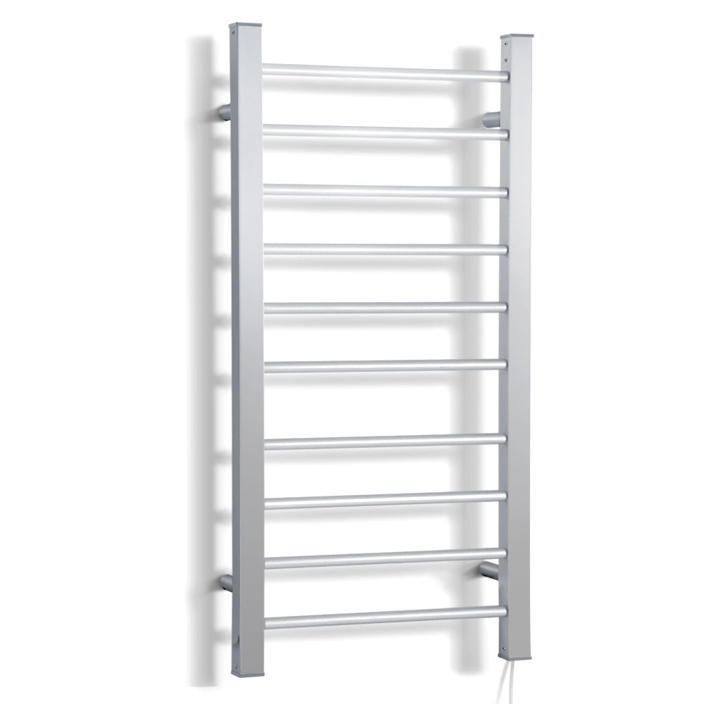 DEVANTI Electric Heated Ladder Towel Rails Bathroom Dryer Clothes Warmer 10 Racks Round Bars Rungs
