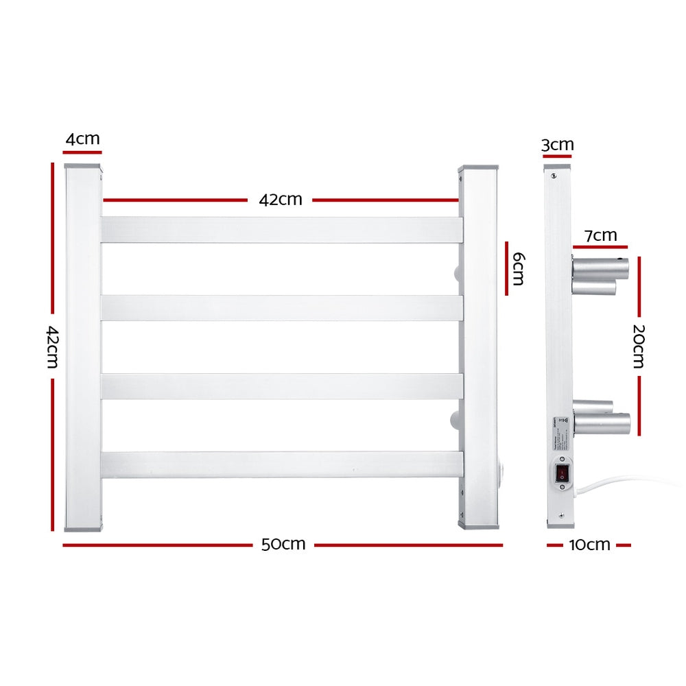DEVANTI Electric Heated Ladder Towel Rails Bathroom Dryer Clothes Warmer 4 Racks Square Bars Rungs