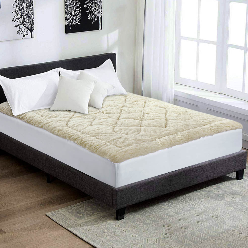 Giselle Bedding Reversible Wool Underlay Mattress Topper Underblanket Cotton Fabric King