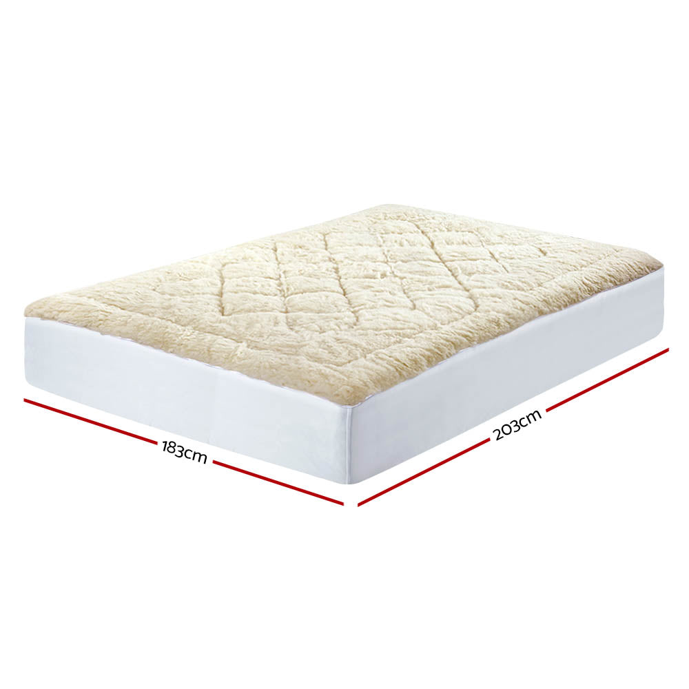 Giselle Bedding Reversible Wool Underlay Mattress Topper Underblanket Cotton Fabric King