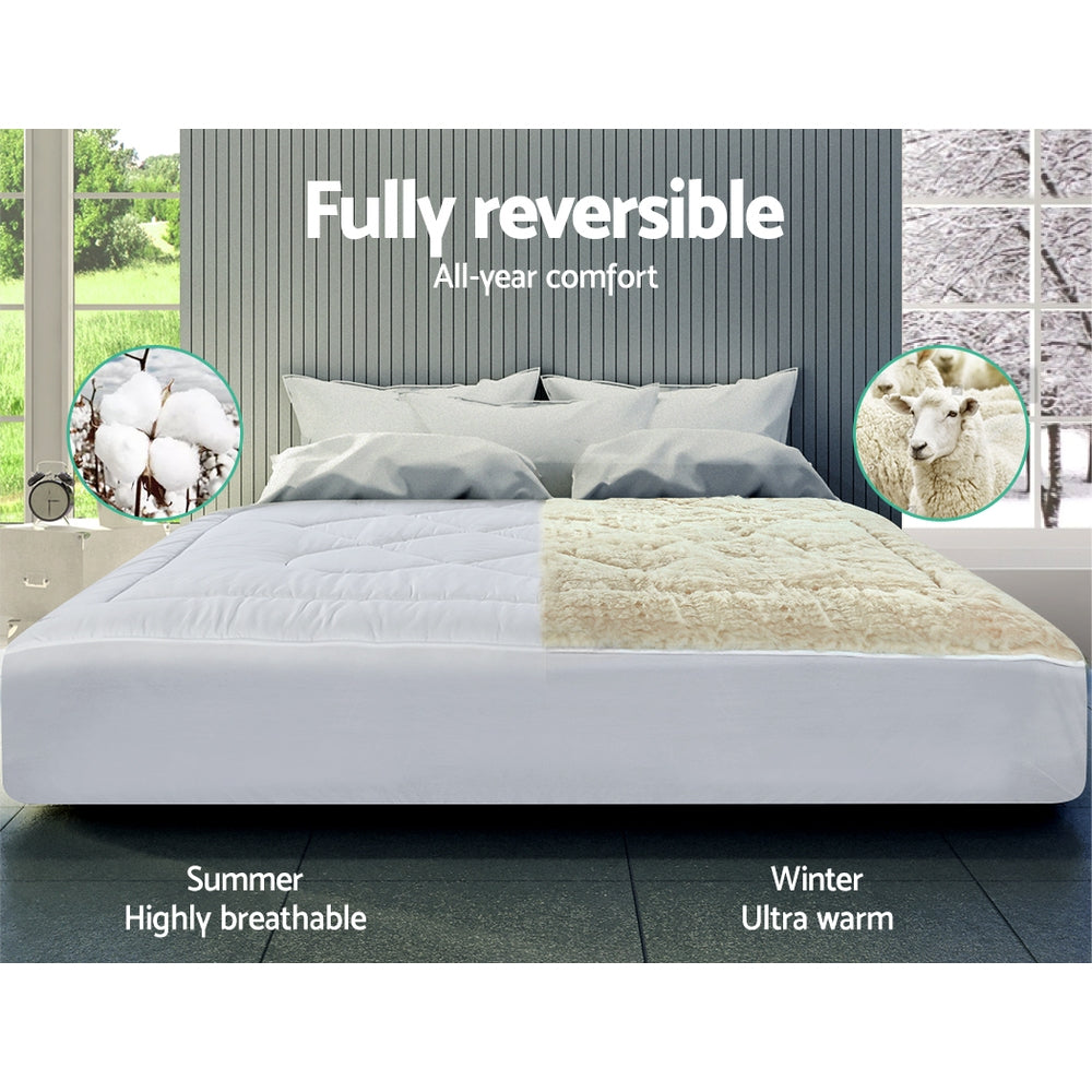 Giselle Bedding Reversible Wool Underlay Mattress Topper Underblanket Cotton Fabric King