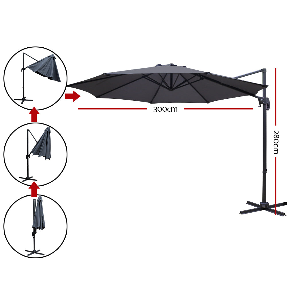 Instahut 3M Roma Outdoor Furniture Garden Umbrella 360 Degree Charcoal