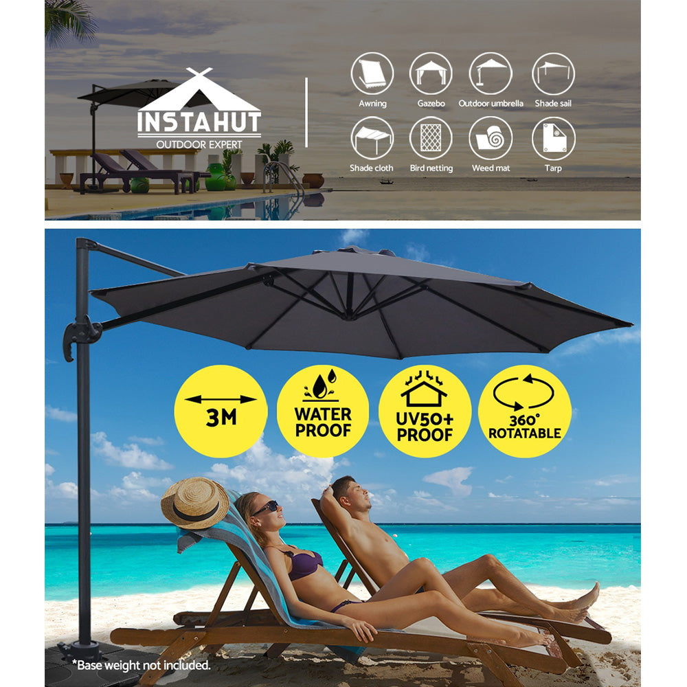 Instahut 3M Roma Outdoor Furniture Garden Umbrella 360 Degree Charcoal