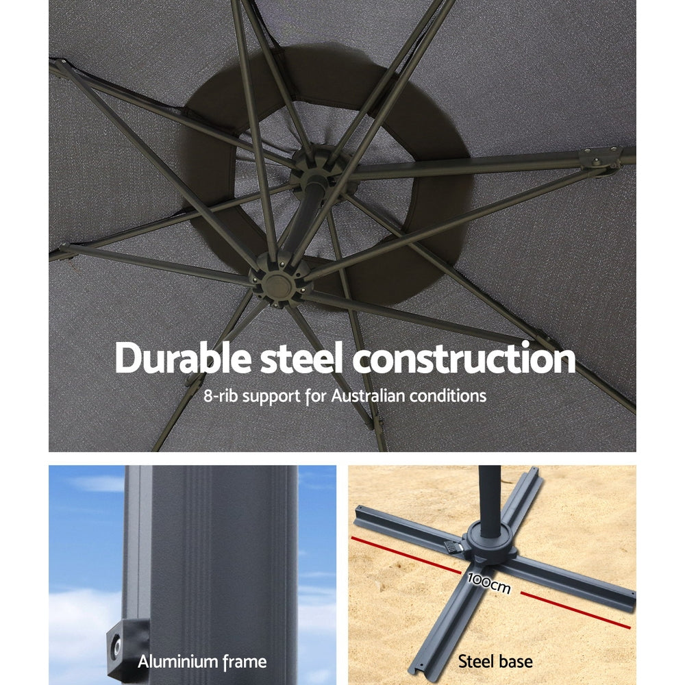 Instahut 3M Roma Outdoor Furniture Garden Umbrella 360 Degree Charcoal