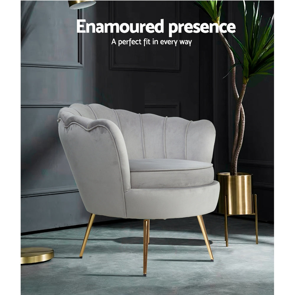 Artiss Armchair Lounge Chair Accent Armchairs Retro Single Sofa Velvet Grey