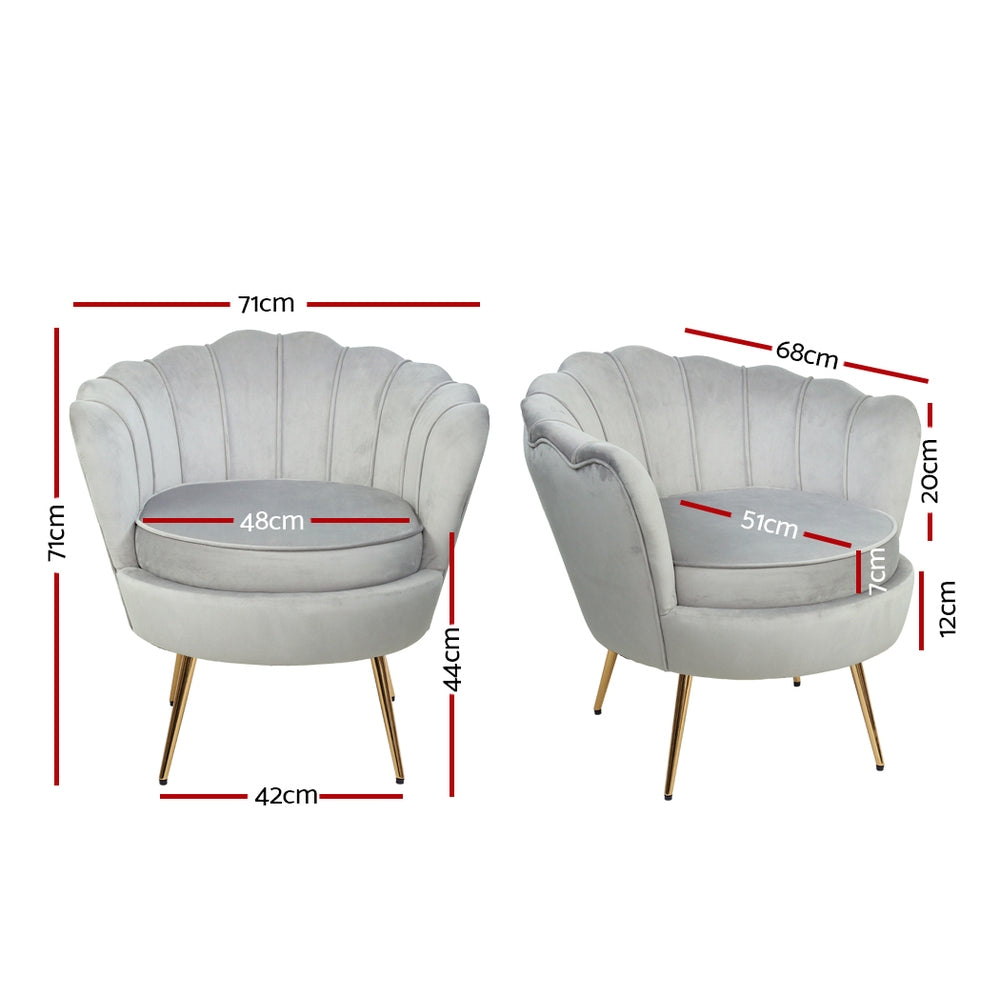 Artiss Armchair Lounge Chair Accent Armchairs Retro Single Sofa Velvet Grey