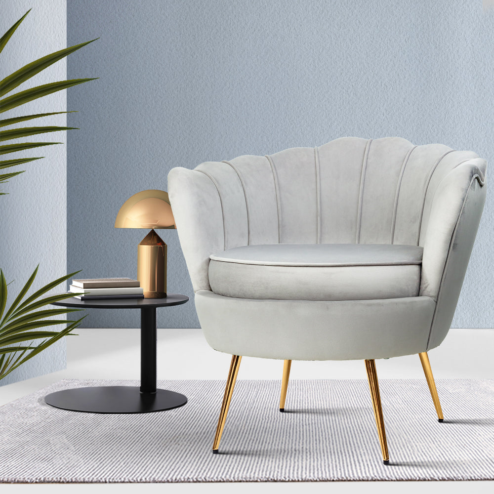Artiss Armchair Lounge Chair Accent Armchairs Retro Single Sofa Velvet Grey