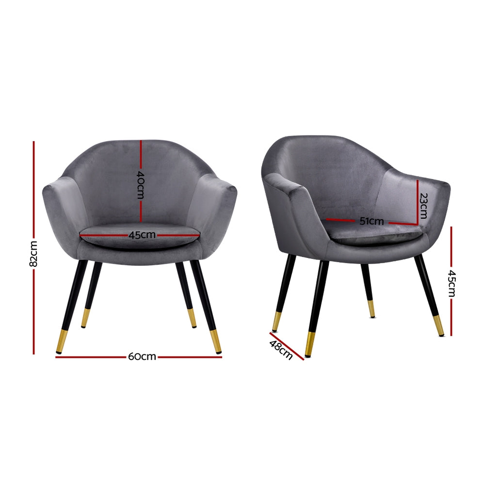 Artiss Armchair Accent Chair Retro Wooden Armchairs Single Sofa Velvet Seat Grey