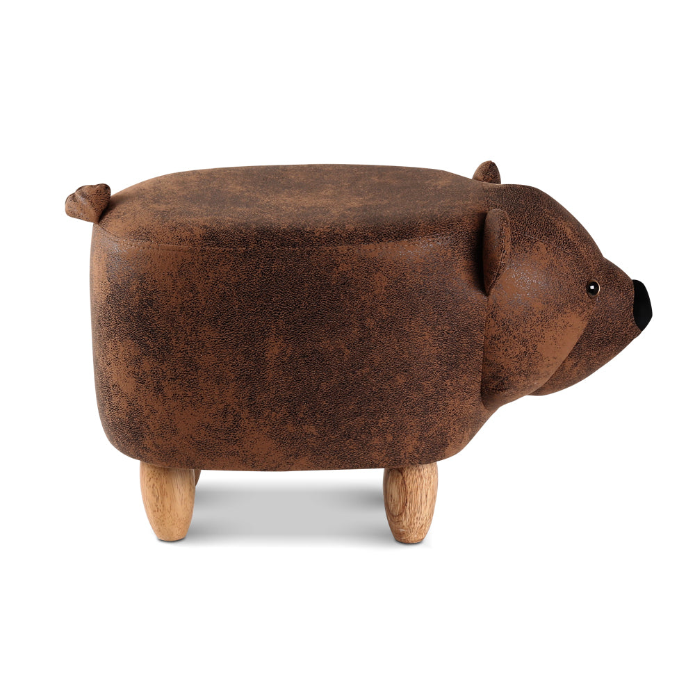 Artiss Kids Ottoman Animal Stool Bear Wood Footstool Fabric Brown
