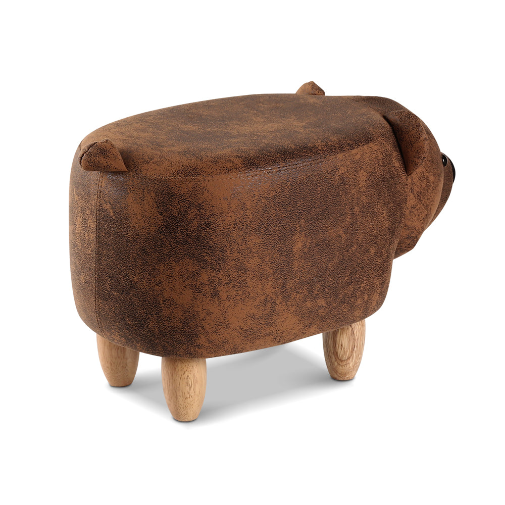 Artiss Kids Ottoman Animal Stool Bear Wood Footstool Fabric Brown